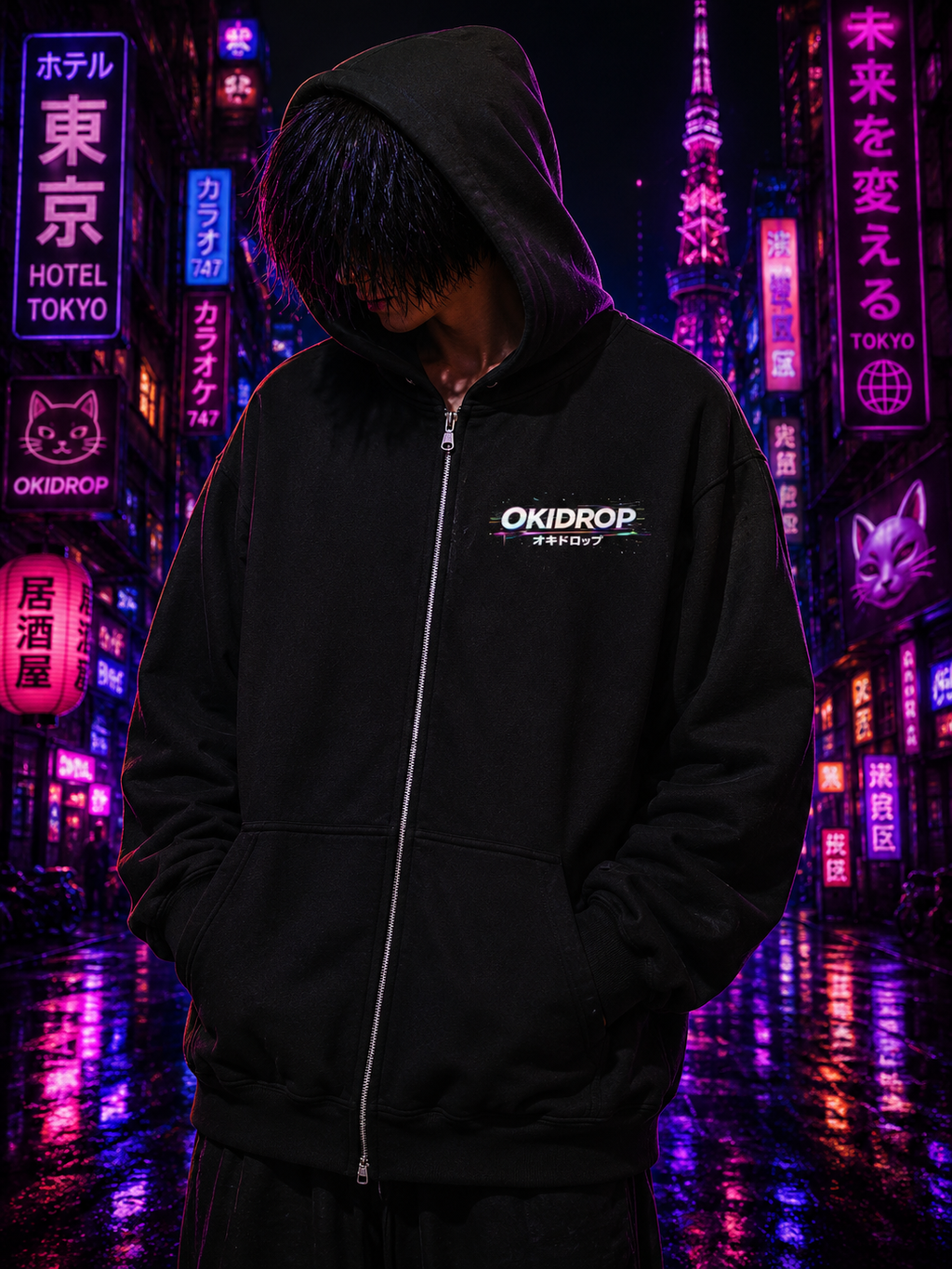 Oni Breaker Zip Hoodie – Black Edition | Anime Streetwear by OkiDrop