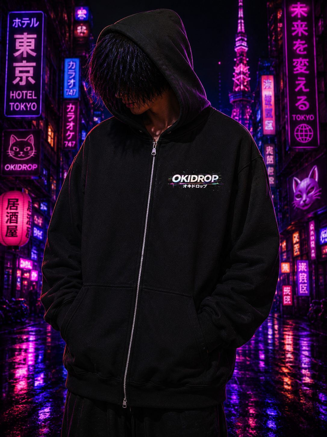 Oni Breaker Zip Hoodie – Black Edition | Anime Streetwear by OkiDrop