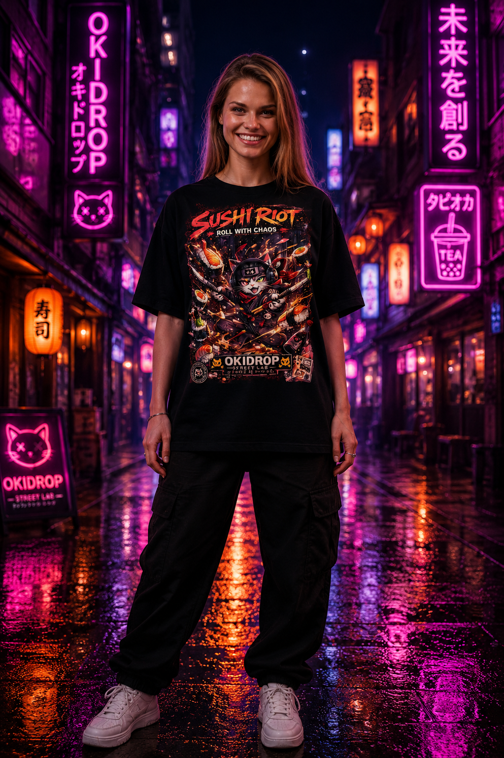 Sushi Riot™ Anime Cat Streetwear T-Shirt | OKIDROP