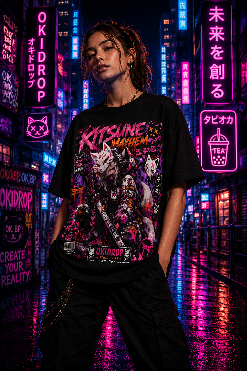 Kitsune Mayhem – Premium Anime Streetwear T-Shirt 🔥🦊