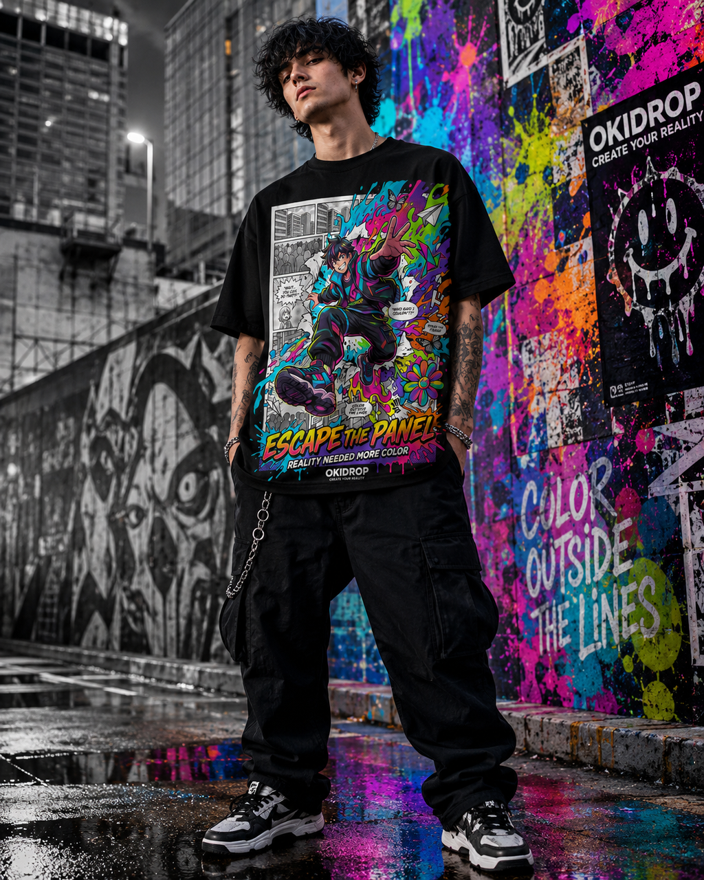 OKIDROP Escape The Panel – Manga Streetwear T-Shirt