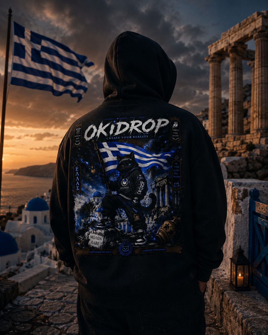 OKIDROP Hellas – Premium Zip Hoodie | Greek Flag Streetwear | Unisex