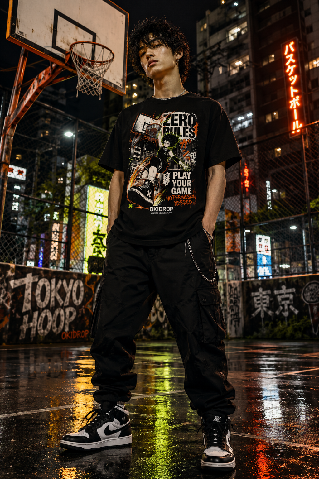 OKIDROP Zero Rules – Oversized Streetwear T-Shirt | Manga Basketball Graphic Tee