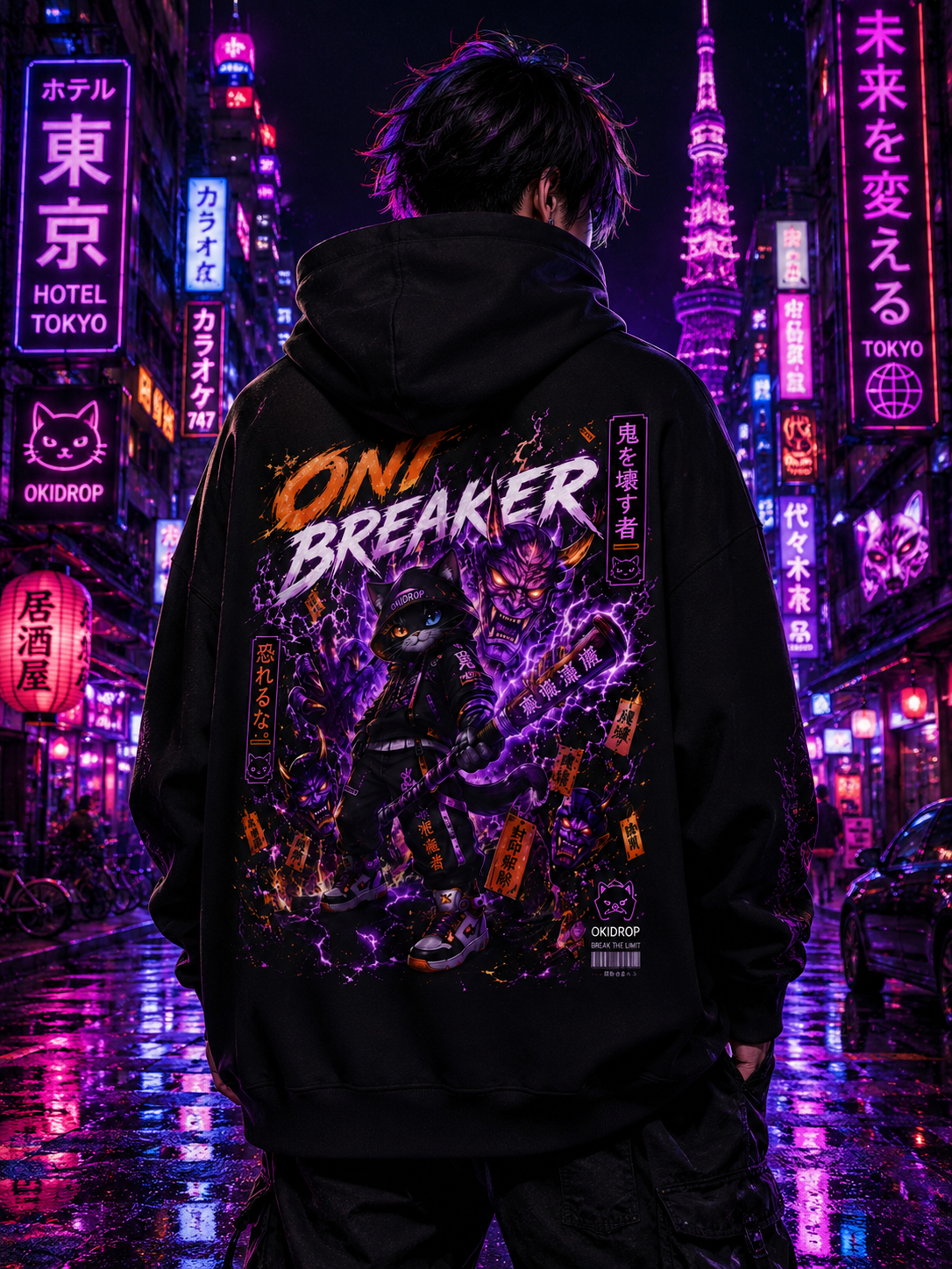 Oni Breaker Zip Hoodie – Black Edition | Anime Streetwear by OkiDrop